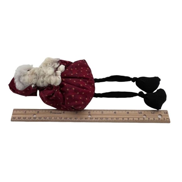 Handcrafted Santa Claus Shelf Sitter With Red Star Pattern Dress & Long Black Le - Picture 10 of 10